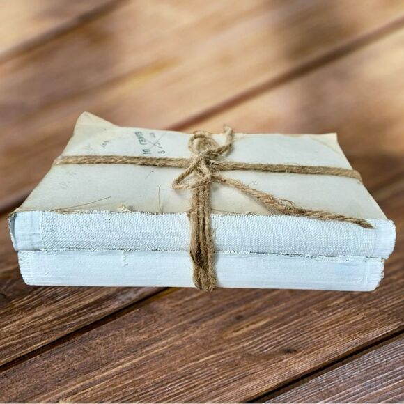 Stack of 2 Unbound Rustic White Vintage Style Decorative Twine Bow Wrappd Books. - Picture 1 of 8